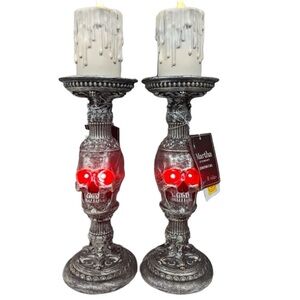 Martha Stewart Halloween Gothic Victorian Skull LED Candle Pedestal Decor Set